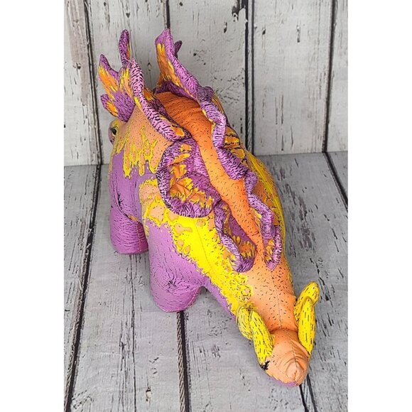 11" Vintage GAF 1991 Stegosaurus Plush Stuffed Dinosaur Realistic Purple Orange - Picture 2 of 5